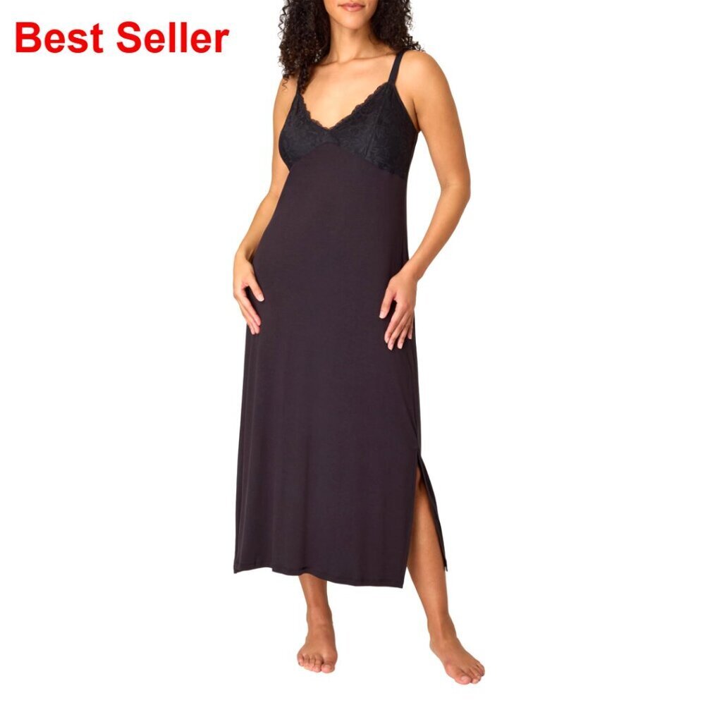 Rayon-Spandex Nightgown Adjustable Straps Lace Trim Sleepwear Lounge